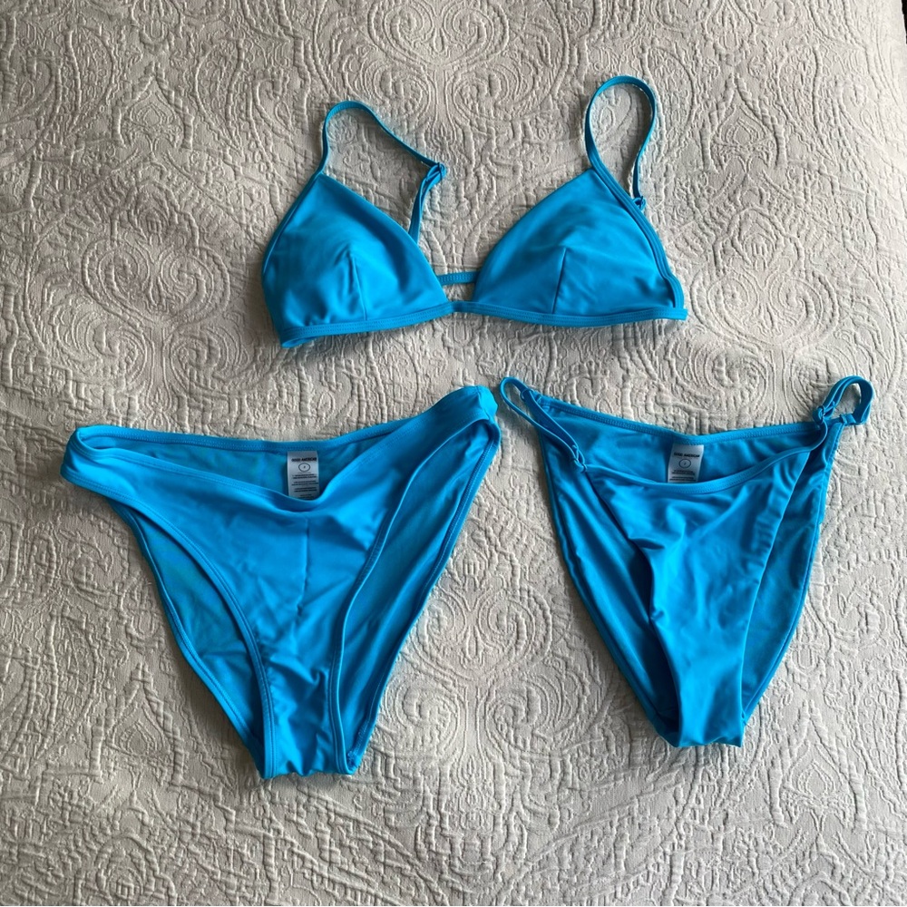 Rare BUNDLE of Good American Atomic Bright Atomic Blue Triangle Bikini Set Swim